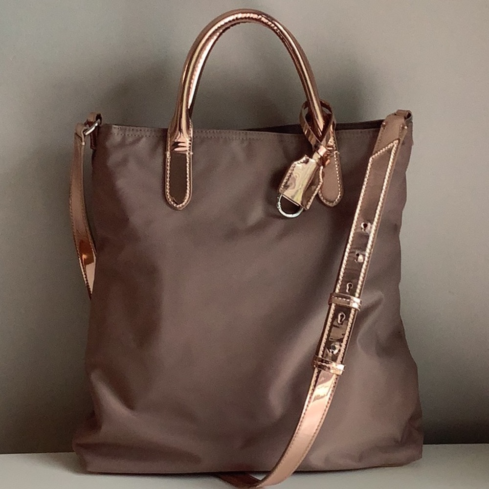 NWOT Banana Republic Rose Gold Metallic Cross Body Tote Bag